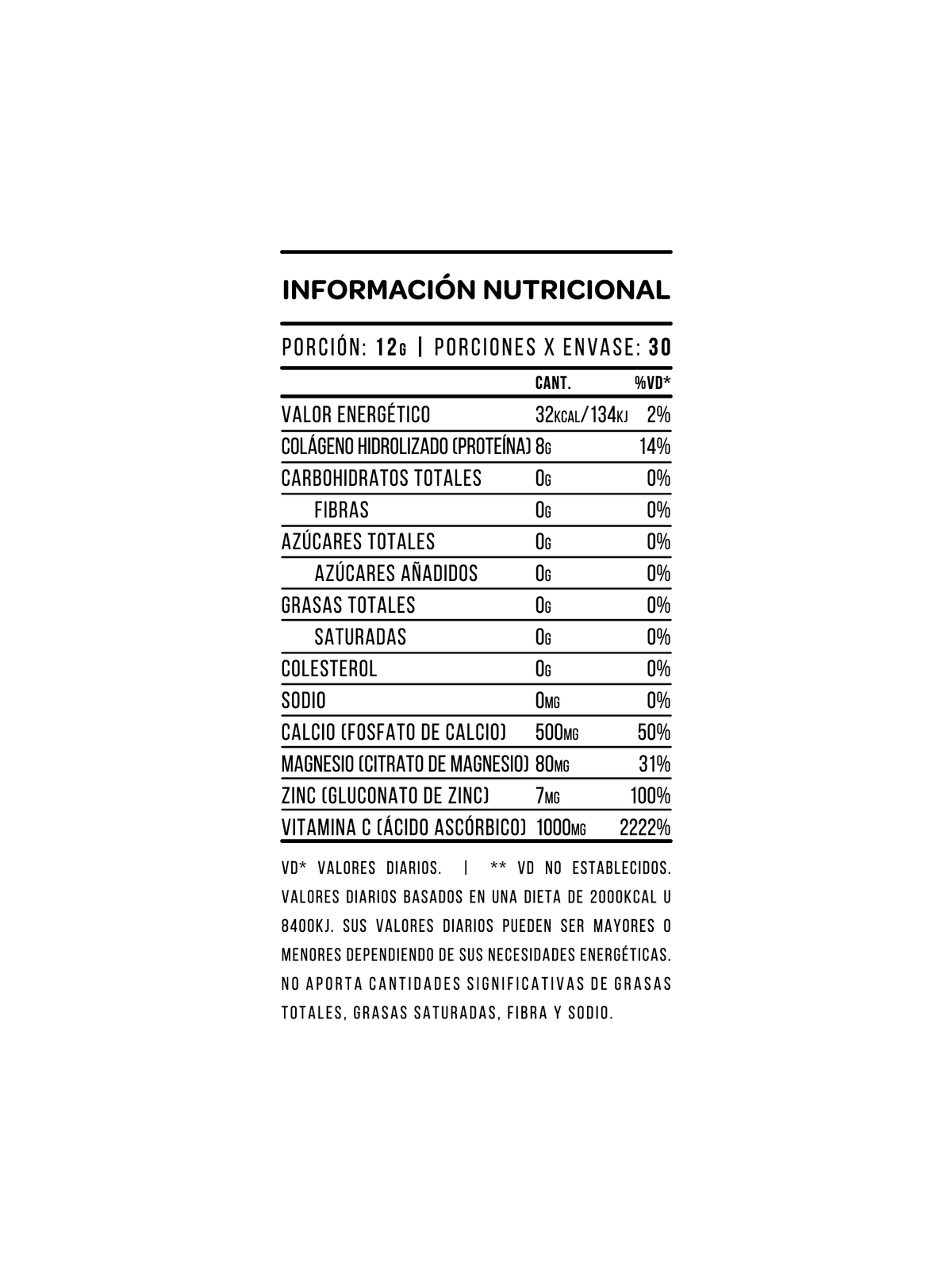 Información nutricional Collagen Plus Star Nutrition 360g